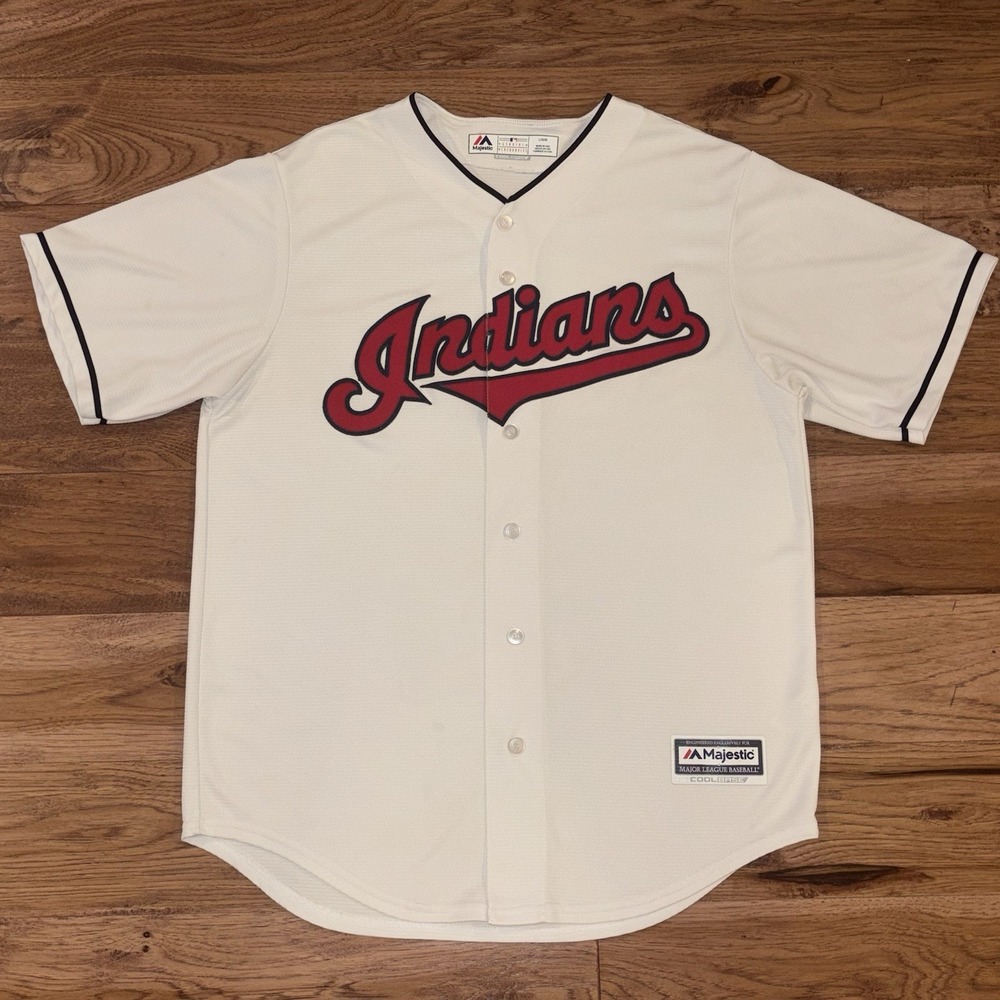 Cleveland Indians Majestic MLB Baseball Cool Base USA Made Jersey Men's Size L